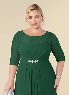 Azazie Leonine Mère de la mariée Robes Robe Trapèze en Mousseline de soie Dentelle échancrée Vert Foncé image12