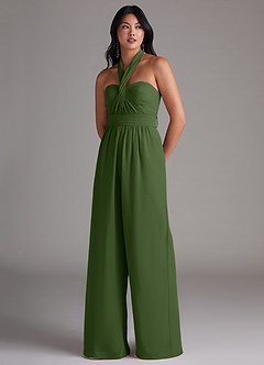 Azazie Lamara Jurken voor bruidsmeisjes Converteerbaar Jumpsuit van Chiffon Off the Shoulder Olijf image8