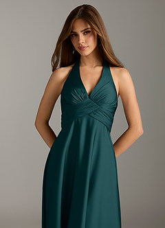 Azazie Tessie Bridesmaid Dresses Pine A-Line Pleated Stretch Satin Dress image6