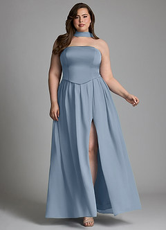 Azazie Cadence Bridesmaid Dresses Dusty Blue A-Line Corset Stretch Satin Convertible Dress image9