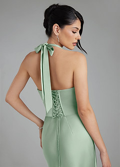Azazie Torrance At-home Try On Dresses Agave Mermaid Corset Stretch Satin Dress image2