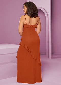Barbie ♥ Azazie Jurken voor bruidsmeisjes Jurk van Chiffon met Kolom Verbrande Sinaasappel image10