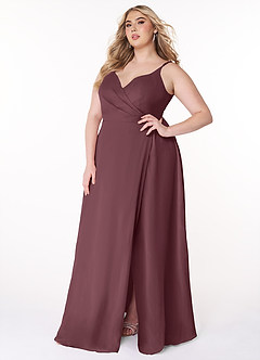 Azazie Lennon Brautjungfernkleider A-Linie Spitze Chiffon Kleid Sangria image10