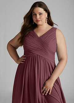 Azazie Flora Brautjungfernkleider A-Linie Plissee Chiffon Kleid Sangria image15