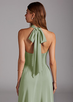 Azazie Myra Bridesmaid Dresses Dusty Sage A-Line Side Slit Stretch Satin Dress image2