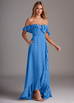 Azazie Lyra Robes de demoiselle d'honneur Robe Trapèze Convertible en Mousseline de soie Geai Bleu image6