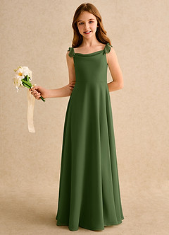 Azazie Puppy Girls Formal Flower Girl Dresses Olive A-Line Pleated Chiffon Dress image4