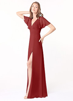 Azazie Kimber Brautjungfernkleider A-Linie Volantärmel Chiffon Kleid Rost image3
