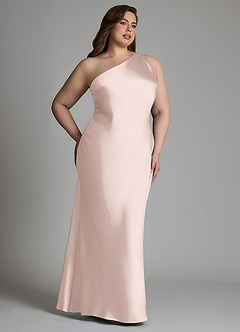 Azazie Juniper Bridesmaid Dresses Blushing Pink Mermaid One Shoulder Stretch Satin Dress image10