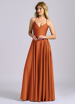 Azazie Truce Bridesmaid Dresses Cinnamon A-Line Stretch Satin Dress image4