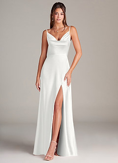 Azazie Sarella Bridesmaid Dresses White A-Line Pleated Stretch Satin Dress image1