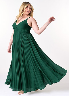 Azazie Raychelle Bridesmaid Dresses Emerald A-Line V-Neck Chiffon Dress image8
