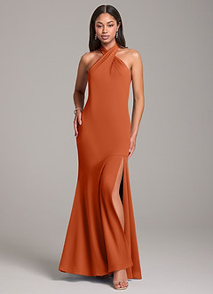 Azazie Lorena Bridesmaid Dresses Burnt Orange Mermaid Pleated Chiffon Dress image1