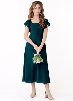 Azazie Bondi Junior Linia A Marszczony Szyfon Długość herbaty Młodsza druhna Sukienka image1