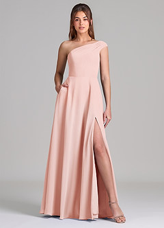 Azazie Melanie Final Sale Dusty Blue A-Line Off the Shoulder Chiffon Dress image1