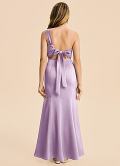 Azazie Ren Junior Frosted Lilac A-Line Pleated Stretch Satin Dress image1