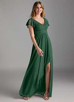 Azazie Omari Bridesmaid Dresses Dark Green A-Line Mesh Dress image2