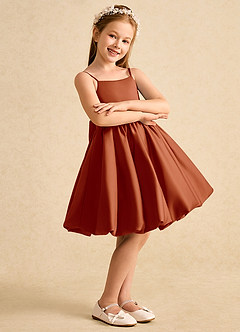 Azazie Davine Flower Girl Dresses Paprika A-Line Spaghetti Strap Matte Satin Dress image6