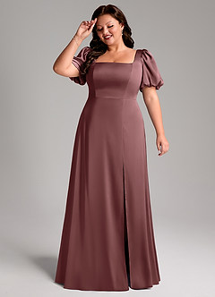 Azazie Fyona Bridesmaid Dresses Vintage Mauve A-Line Pleated Stretch Satin Dress image11