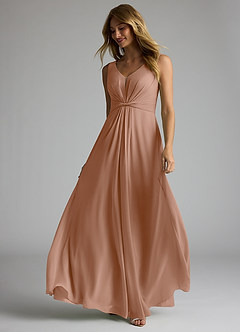 Azazie Gina Abiti da Damigella Abito A-Line in Chiffon con Scollo a V a Pieghe Champagne Rosa image2
