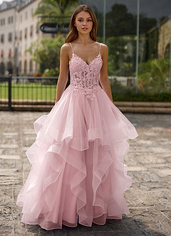Spitze Pink Sheer Lace Prom Dress image4