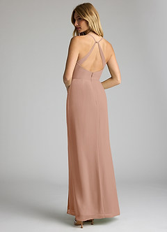 Azazie Becca Bridesmaid Dresses Champagne Rose Sheath V-Neck Chiffon Dress image6