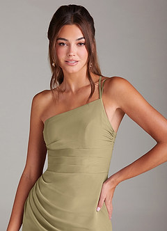 Azazie Eren 신부 들러리 드레스 인어 한쪽 어깨 쉬폰 발목 길이 드레스 image6