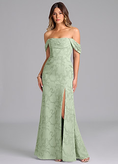Azazie Saige Bridesmaid Dresses Dusty Sage A-Line Off the Shoulder Floral Burnout Convertible Dress image1