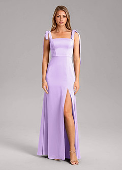 Azazie Frostine Robes de demoiselle d'honneur Robe Trapèze en Satin extensible Arc Lilas image5
