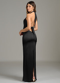 Azazie Francesca Bridesmaid Dresses Black Sheath Stretch Satin Dress image2