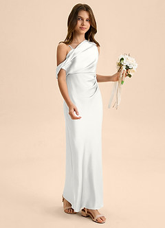 Azazie Emerson Junior Robe Fourreau en Satin extensible Épaule décolletée Blanc image5