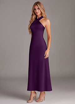 Azazie Doretta Bridesmaid Dresses Grape Mermaid Pleated Stretch Satin Dress image4