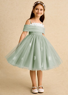 Azazie May vestidos de niña de las flores Vestido de Salvia Polvorienta de Tul de Princesa con Plisado image5