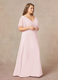 Azazie Alessa Final Sale Blushing Pink A-Line V-Neck Pleated Chiffon Dress image10