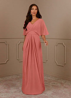 Azazie Oksana vestidos de madre de la novia Vestido de Rosa Salmón de Gasa de Corte en A con Cuello en V Plisado image2
