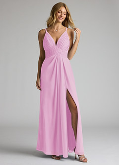 Azazie Maren Allure Brautjungfernkleider A-Linie V-Hals Spitze Chiffon Kleid Bonbonrosa image3