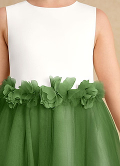 Azazie Louisa Blumenmädchenkleider A-Linie ärmellos Tüll Kleid Elfenbein Basilikum image6