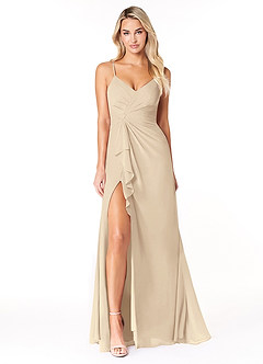 Azazie Emerald Bridesmaid Dresses Champagne A-Line Ruffled Chiffon Dress image4