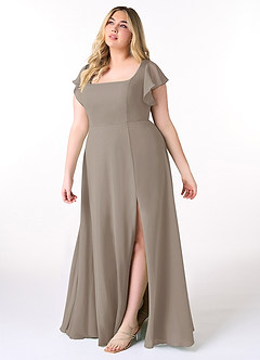 Azazie Bondi Bridesmaid Dresses Taupe A-Line Ruffled Chiffon Dress image9