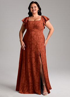 Azazie Bondi 신부 들러리 드레스 A라인 사이드 슬릿 플로럴 번아웃 바닥 길이 드레스 image10