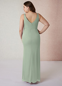 Azazie Leandra Bridesmaid Dresses Dusty Sage Mermaid V-Neck Pleated Mesh Dress image9