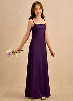 Azazie Mirabella Girls Formal Flower Girl Dresses Grape Sheath Sweetheart Neckline Stretch Satin Dress image4