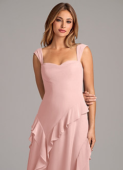 Azazie Sloane Robes de demoiselle d'honneur Robe Trapèze en Mousseline de soie Encolure en Forme de Cœur Rose Poudré image7