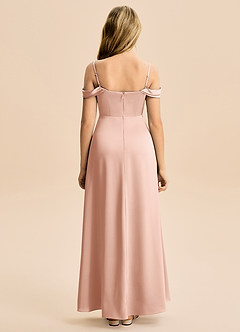 Azazie Lettie Junior Linia A Zza ramienia Satyna elastyczna Długość podłogi Młodsza druhna Sukienka image3