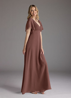 Azazie Alessa Mother of the Bride Dresses Espresso A-Line V-Neck Pleated Chiffon Dress image2
