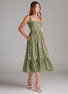 Azazie Alissa Brautjungfernkleider A-Linie mit Taschen Blumen-Burnout Kleid Pistazie image4