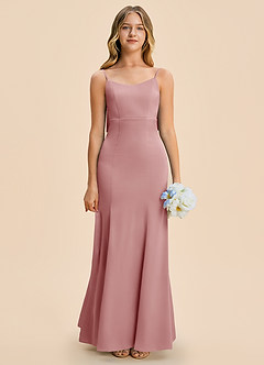 Azazie Lioren Junior Dusty Rose Sheath Bow Stretch Satin Dress image5