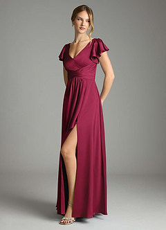 Azazie Omari Bridesmaid Dresses Burgundy A-Line Stretch Satin Dress image4