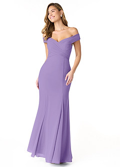 Azazie Lecia Bridesmaid Dresses Tahiti Empire Off-The-Shoulder Pleated Chiffon Convertible Dress image1