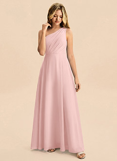 Azazie Phaedra Junior Powder Pink A-Line Pleated Chiffon Dress image6